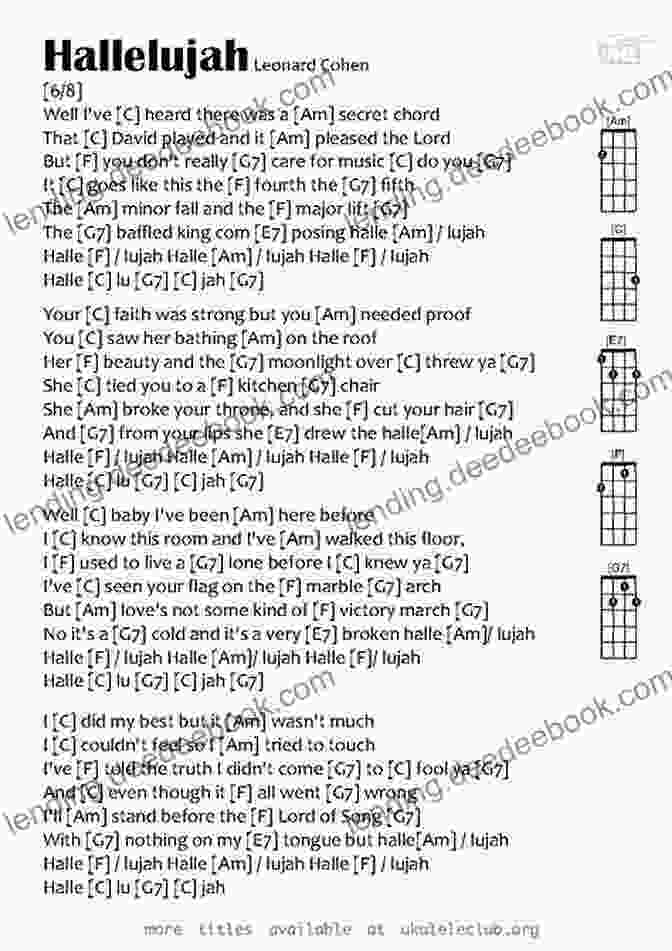 Hallelujah Ukulele Chords And Lyrics 2 And 3 Chord Ukulele Songs: 30 Popular Beginner Songs