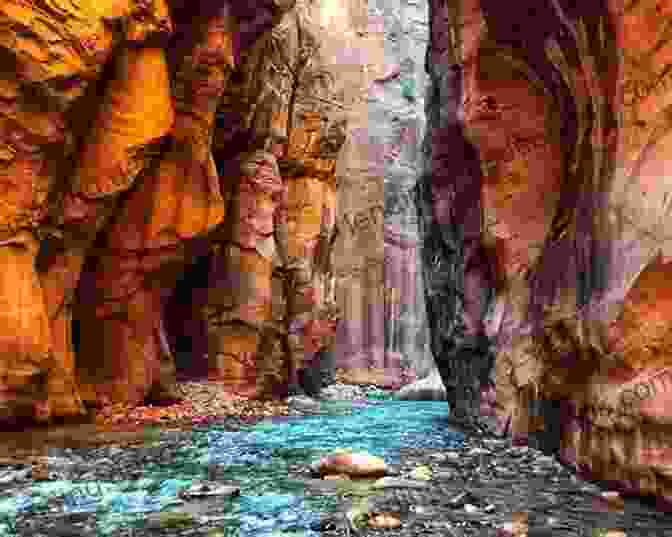 Hikers Wading Through The Narrow Canyon Of The Narrows In Zion National Park On The Road: Between Vegas And Zion